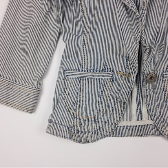 Guess vintage striped denim jacket 3/4 sleeve - Picture 5 of 8